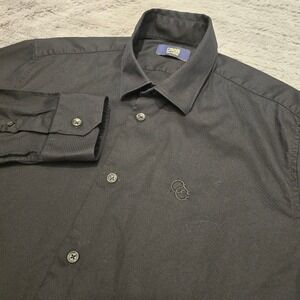 Cavalli Class Mens Black Textured Button Down Shirt OXT704 CE002 Size 43 17 L